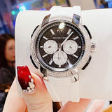 Michael Kors Sidney Multifunction Black Dial White Silicone Strap Watch For Women - MK6947 Authentic Buy Shop Now