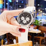 Michael Kors Sidney Multifunction Black Dial White Silicone Strap Watch For Women - MK6947 Authentic Buy Shop Now