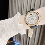 Michael Kors Sidney Multifunction White Dial Brown Leather Strap Watch For Women - MK6948 Authentic Buy Shop Now