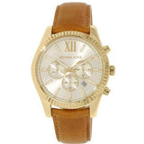 Michael Kors Lexington Chronograph Gold Dial Brown Leather Strap Watch For Men - MK8447 Authentic Buy Shop Now