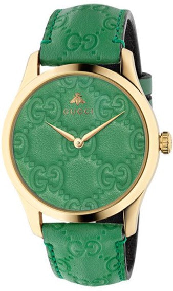 Gucci G Timeless Quartz Green Dial Green Leather Strap Watch For Women - YA1264099 Authentic Buy Shop Now