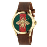 Gucci G Timeless Quartz Two Tone Dial Brown Leather Strap Watch For Men - YA126451B Authentic Buy Shop Now