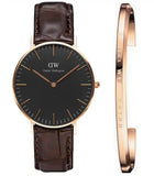 Daniel Wellington Classic York Black Dial Brown Leather Strap Watch For Women - DW00100140 Authentic Buy Shop Now