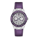 Guess Limelight Quartz Silver Dial Purple Leather Strap Watch For Women - W0775L6 Authentic Buy Shop Now