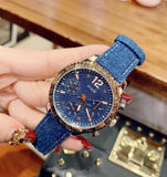 Guess Marina Chronograph Blue Dial Blue Denim Strap Watch For Women - W1057L1 Authentic Buy Shop Now