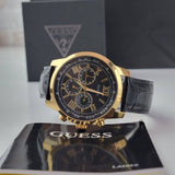 Guess Horizon Chronograph Quartz Black Dial Black Leather Strap Watch For Men - W0380G7 Authentic Buy Shop Now