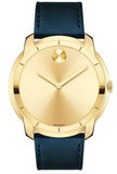 Movado Bold Gold Dial Blue Leather Strap Watch For Men - 3600469 Authentic Buy Shop Now
