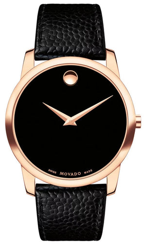 Movado Museum Classic Black Dial Black Leather Strap Watch For Men - 607060 Authentic Buy Shop Now