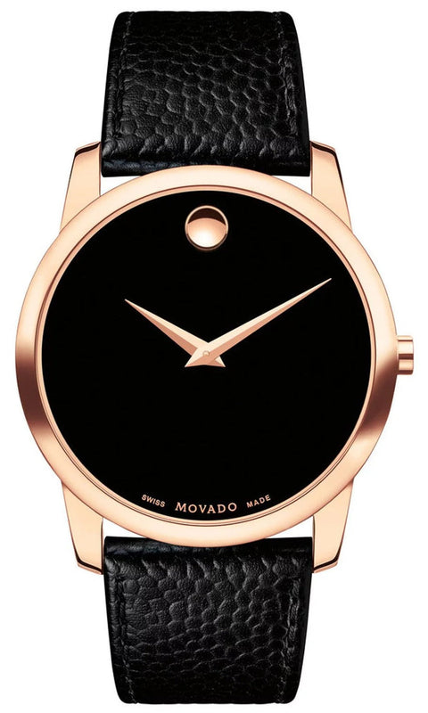 Movado Museum Classic Black Dial Black Leather Strap Watch For Men - 607060 Authentic Buy Shop Now
