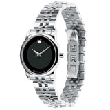 Movado Museum Classic Black Dial Silver Steel Strap Watch For Women - 0606505 Authentic Buy Shop Now