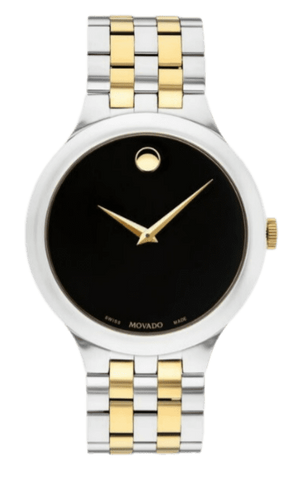 Movado Veturi Quartz Black Dial Two Tone Steel Strap Watch for Men - 0606932 Authentic Buy Shop Now