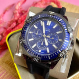 Fossil Garrett Chronograph Blue Dial Black Rubber Strap Watch for Men - FS5695 Authentic Buy Shop Now