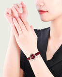 Swarovski Crystal Flower Red Dial Red Leather Strap Watch for Women - 5552780 Authentic Buy Shop Now
