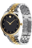 Movado Museum Classic Diamonds Black Dial Two Tone Steel Strap Watch For Men - 0606879 Authentic Buy Shop Now
