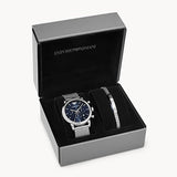 Emporio Armani Luigi Chronograph Blue Dial Silver Mesh Bracelet Watch For Men - AR80038 Authentic Buy Shop Now