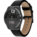 Tommy Hilfiger Monogram Pop Quartz Black Dial Black Leather Strap Watch For Men - 1791773 Authentic Buy Shop Now