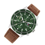 Tommy Hilfiger Jimmy Chronograph Green Dial Brown Leather Strap Watch For Men - 1791948 Authentic Buy Shop Now