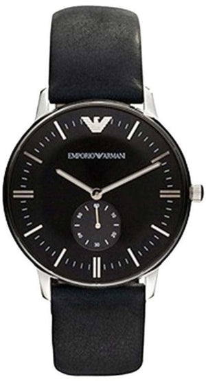 Emporio Armani Gianni Quartz Black Dial Black Leather Strap Watch For Men - AR0382 Authentic Buy Shop Now
