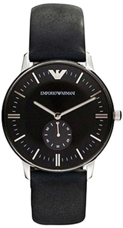 Emporio Armani Gianni Quartz Black Dial Black Leather Strap Watch For Men - AR0382 Authentic Buy Shop Now
