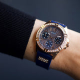 Guess Frontier DIamonds Gold Dial Blue Rubber Strap Watch For Women - W1160L3 Authentic Buy Shop Now