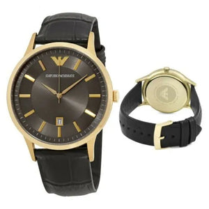 Emporio Armani Renato Quartz Grey Dial Black Leather Strap Watch For Men - AR11049 Authentic Buy Shop Now