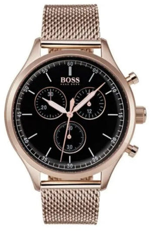 Hugo Boss Companion Quartz Black Dial Rose Gold Mesh Bracelet Watch For Men - HB1513548 Authentic Buy Shop Now