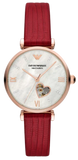 Emporio Armani Gianni T-Bar Mother of Pearl White Dial Red Leather Strap Watch For Women - AR60048 Authentic Buy Shop Now