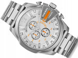 Diesel Mega Chief Chronograph White Dial Silver Steel Strap Watch For Men - DZ4328 Authentic Buy Shop Now