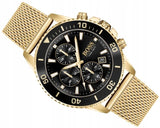 Hugo Boss Admiral Chronograph Black Dial Gold Mesh Bracelet Watch for Men - 1513906 Authentic Buy Shop Now