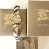 Burberry The City Gold Dial Haymarket Brown Leather Strap Watch for Women - BU9026 Authentic Buy Shop Now