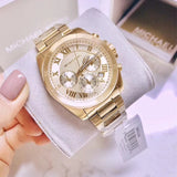 Michael Kors Brecken Chronograph Gold Dial Gold Steel Strap Watch For Women - MK6366 Authentic Buy Shop Now