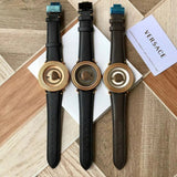 Versace V Metal Icon Quartz Silver Dial Brown Leather Strap Watch For Men - VQL010015 Authentic Buy Shop Now