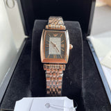 Emporio Armani Gianni T-Bar Analog Crystal Brown Dial Rose Gold Steel Strap Watch For Women - AR11407 Authentic Buy Shop Now