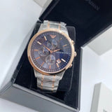 Emporio Armani Renato Chronograph Blue Dial Two Tone Steel Strap Watch For Men - AR80025 Authentic Buy Shop Now
