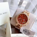 Michael Kors Parker Chronograph Red Dial Rose Gold Steel Strap Watch For Women - MK6106 Authentic Buy Shop Now