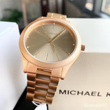 Michael Kors Slim Runway Quartz Gold Dial Gold Steel Strap Watch For Women - MK4501 Authentic Buy Shop Now