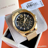 Michael Kors Brecken Chronograph Black Dial Gold Mesh Strap Watch For Men - MK8867 Authentic Buy Shop Now