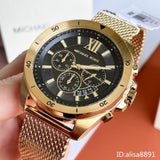 Michael Kors Brecken Chronograph Black Dial Gold Mesh Strap Watch For Men - MK8867 Authentic Buy Shop Now