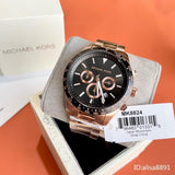 Michael Kors Layton Chronograph Black Dial Rose Gold Steel Strap Watch For Men - MK8824 Authentic Buy Shop Now