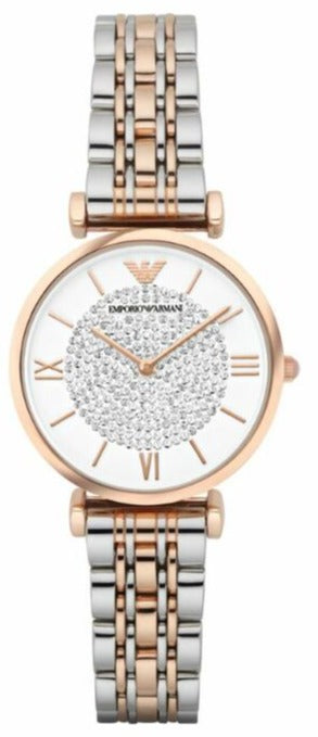 🎁 Emporio Armani Gianni T Bar White Dial Two Tone Steel Strap Watch For Women - AR1926 (100% off) Authentic Buy Shop Now