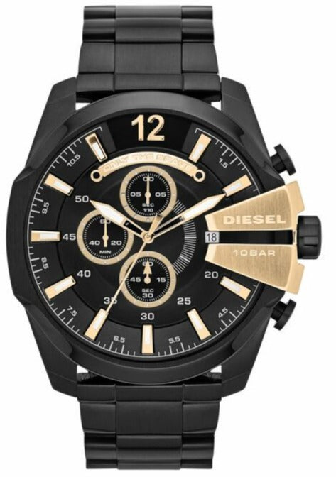 Diesel Mega Chief Chronograph Black Dial Black Steel Strap Watch For Men - DZ4338 Authentic Buy Shop Now