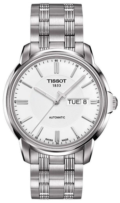 Tissot Automatics III Day Date White Dial Silver Steel Strap Watch For Men - T065.430.11.031.00 Authentic Buy Shop Now
