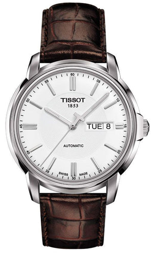 Tissot Automatics III Steel White Dial Brown Leather Strap Watch For Men - T065.430.16.031.00 Authentic Buy Shop Now