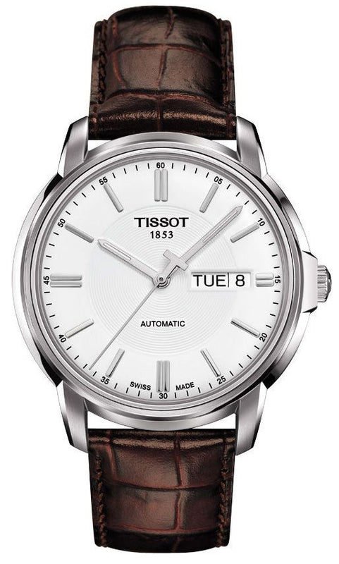 Tissot Automatics III Steel White Dial Brown Leather Strap Watch For Men - T065.430.16.031.00 Authentic Buy Shop Now