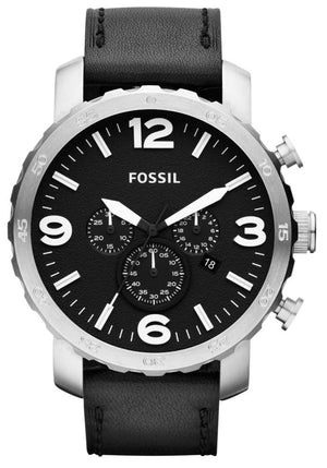 Fossil Nate Chronograph Black Dial Black Leather Strap Watch for Men - JR1436 Authentic Buy Shop Now