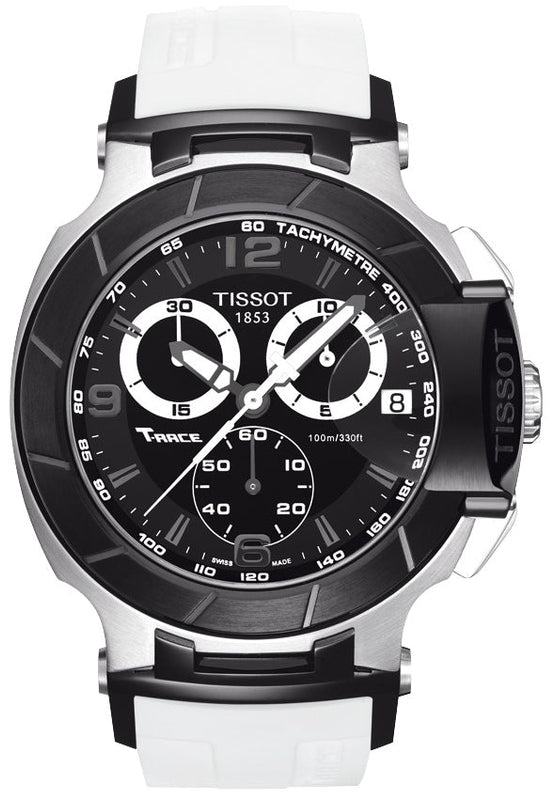 Tissot T Race Chronograph Black Dial White Rubber Strap Watch for Men - T048.417.27.057.05 Authentic Buy Shop Now