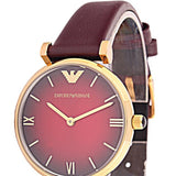 Emporio Armani Gianni T Bar Burgundy Dial Burgundy Leather Strap Watch For Women - AR1757 Authentic Buy Shop Now
