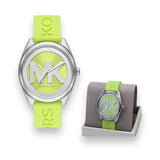 Michael Kors Janelle Three Hand Neon Green Dial Neon Green Rubber Strap Watch For Women - MK7351 Authentic Buy Shop Now