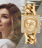 Michael Kors Chain Lock Pave Gold Dial Gold Steel Strap Watch For Women - MK4711 Authentic Buy Shop Now