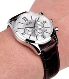 Hugo Boss Ambassador Chronograph Silver Dial Brown Leather Strap Watch For Men - HB1513195 Authentic Buy Shop Now